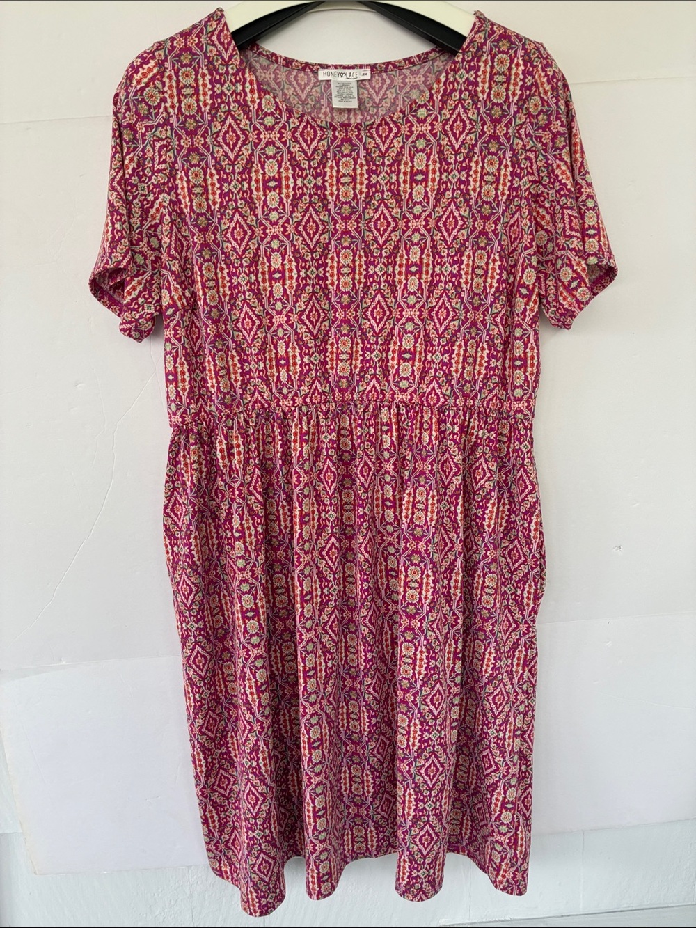 Honey and Lace Geometric Short-Sleeve Dress with Pickets 2X